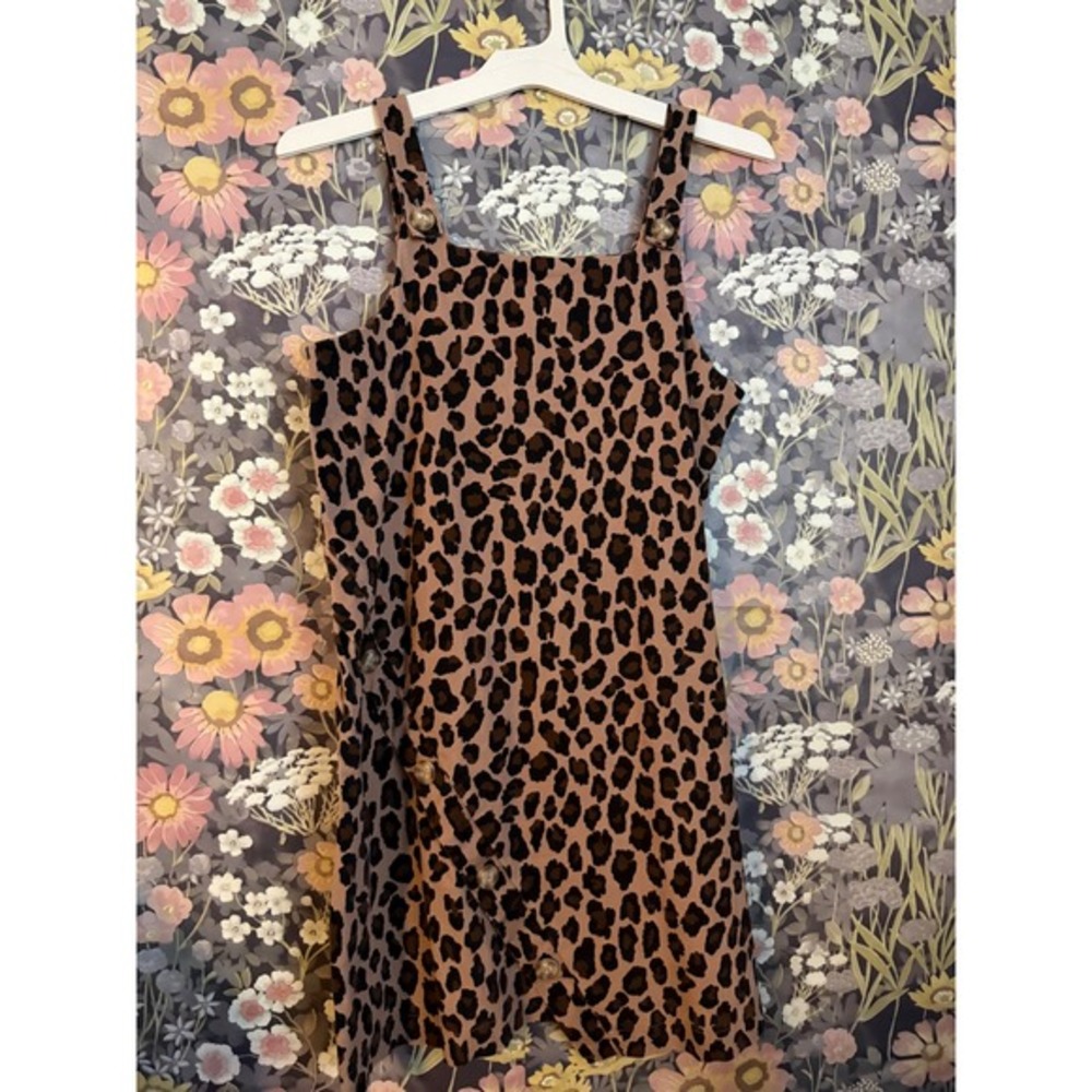 GB Girls Leopard Print Pinafore Dress Kids XL Square Neck Button Front